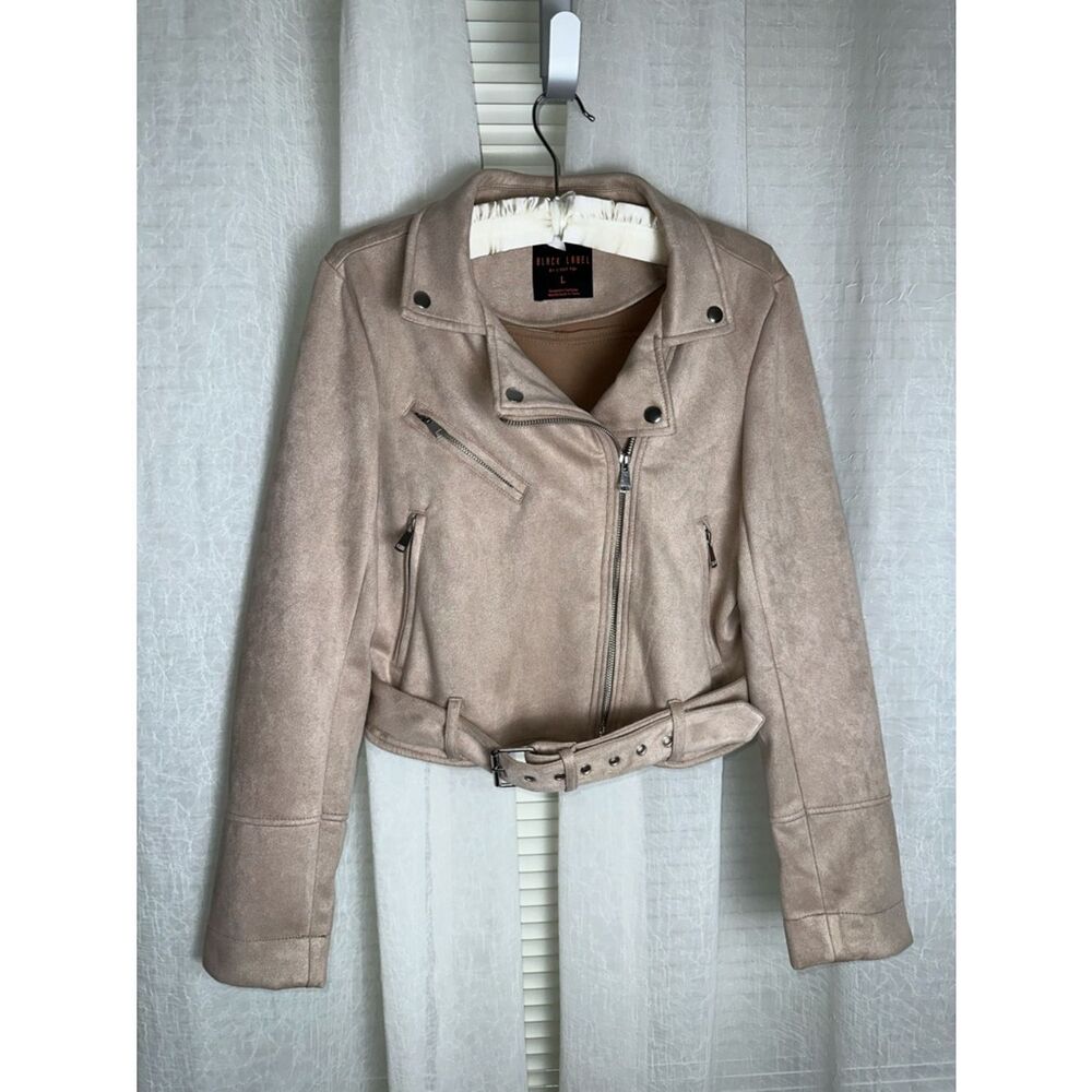 C’EST TOI BLACK LABEL L Nude Tan Faux Suede Moto Biker Jacket
